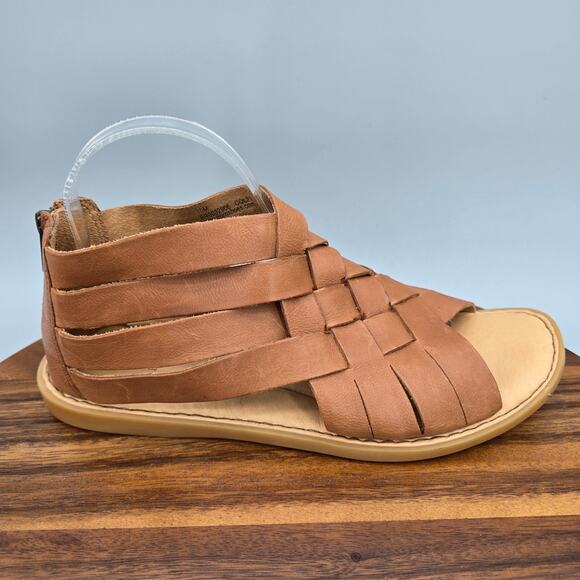 Born Iwa Sandals Womens 10M Brown Leather Woven Gladiator Flat Zip Comfort Shoes - Picture 1 of 8